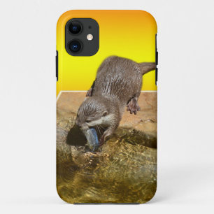 Otter Eating Tasty Fish By His Pond, iPhone 11 Case