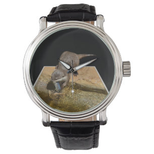 Otter Eating Tasty Fish, Mens Leather Watch. Watch