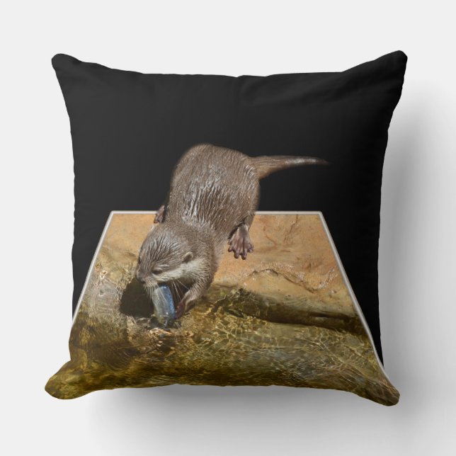Otter eating Tasty Fish, Popout Big Lounge Cushion (Front)