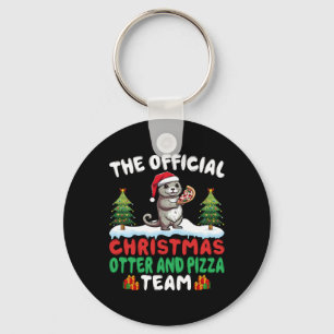 Otter Eating Zza Santa Hat Xmas Light Christmas Key Ring