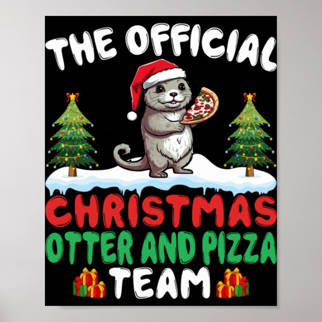 Otter Eating Zza Santa Hat Xmas Light Christmas  Poster (Front)