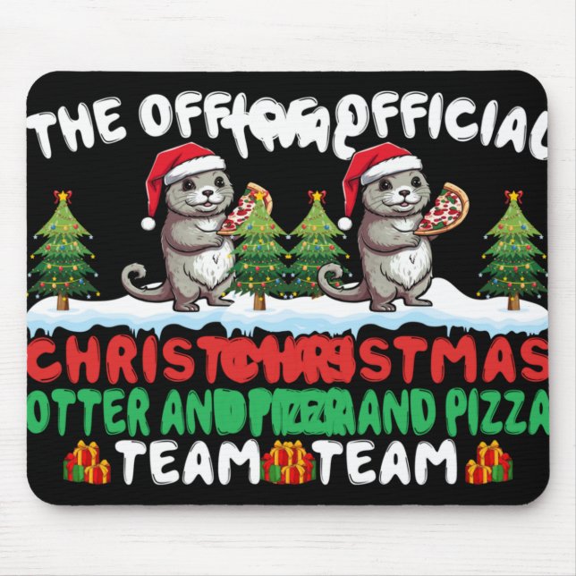 Otter Eating Zza Santa Hat Xmas Light Christmas T  Mouse Mat (Front)