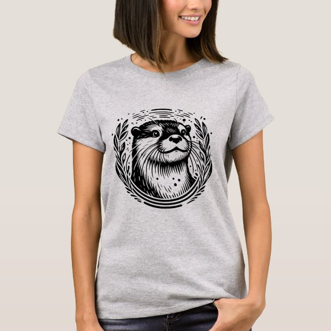 Otter Face Botanical Illustration T-Shirt (Front)