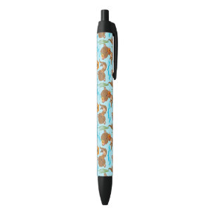 Otter Family Orange Flowers Floral Aquatic Animal Black Ink Pen