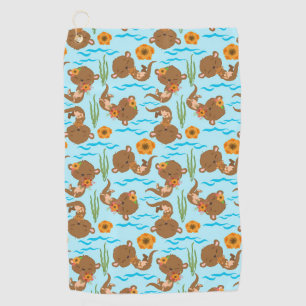 Otter Family Orange Flowers Floral Aquatic Animal Golf Towel