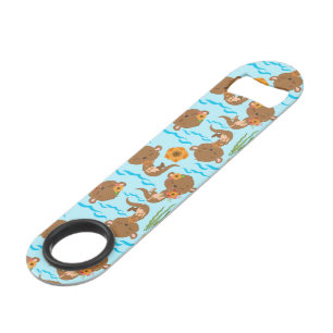 Otter Family Orange Flowers Floral Aquatic Animals