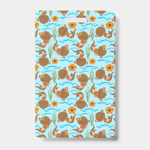 Otter Family Orange Flowers Floral Aquatic Animals ID Badge