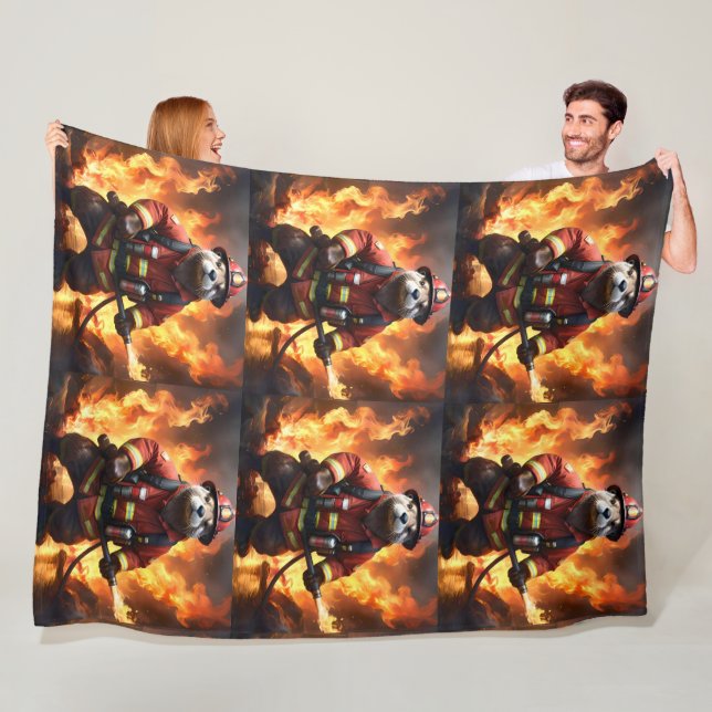 Otter Firefighter, Fleece Blanket (In Situ)
