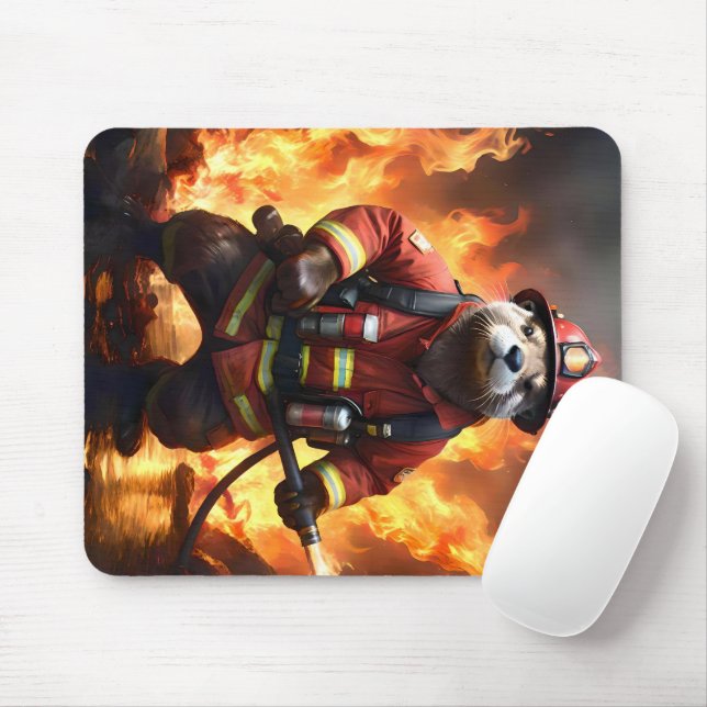 Otter Firefighter, Mouse Mat (With Mouse)