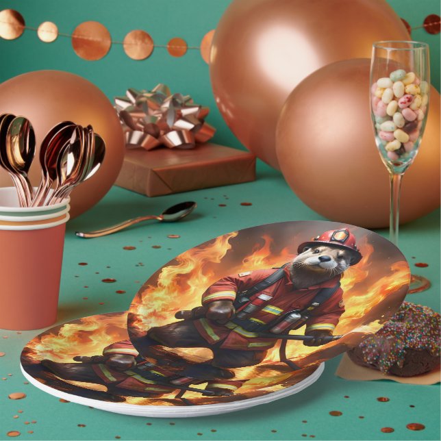 Otter Firefighter, Paper Plate (Multi)