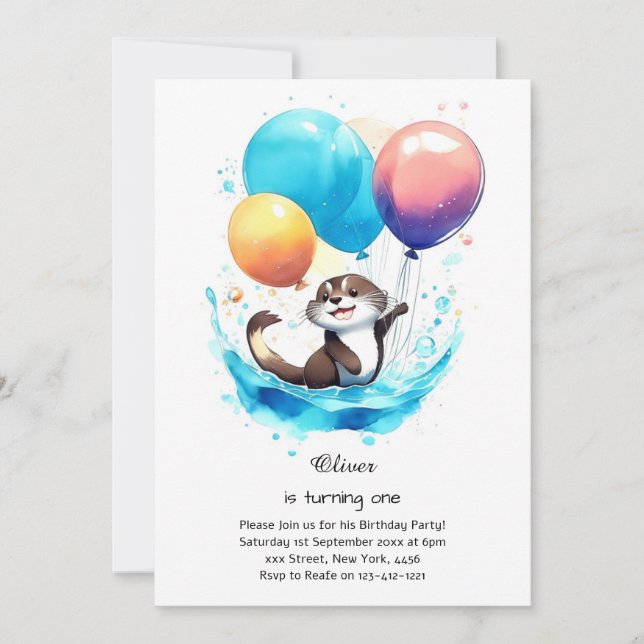 Otter First Birthday Invitation (Front)