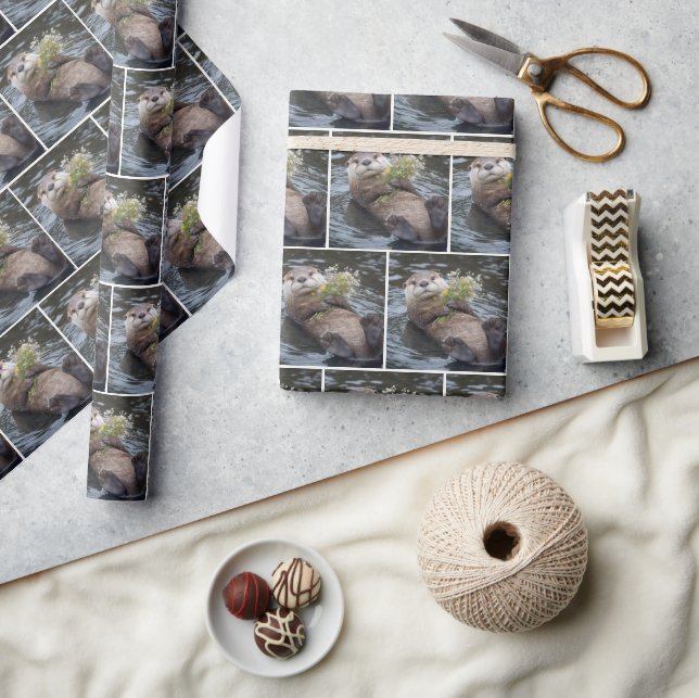 Otter Floating with Wildflower Bouquet Wrapping Paper (Crafts)