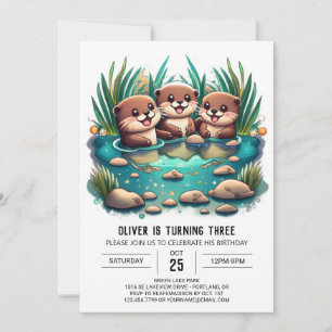 Otter Friends Whimsical Birthday Invitation
