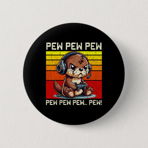 Otter Gamer Pew Funny Video Games Vintage Boys Men 6 Cm Round Badge
