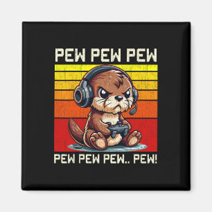 Otter Gamer Pew Funny Video Games Vintage Boys Men Magnet