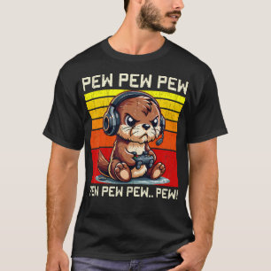 Otter Gamer Pew Funny Video Games Vintage Boys Men T-Shirt