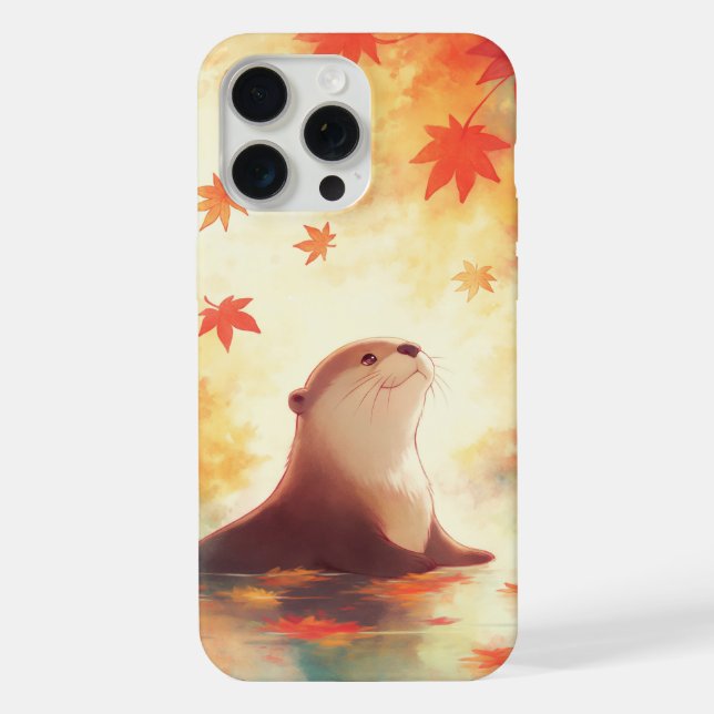 Otter Gaze Beneath Falling Leaves iPhone Case (Back)