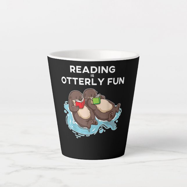 Otter Gift | Sea Otter Book Reading Gift Bookworm Latte Mug (Front)