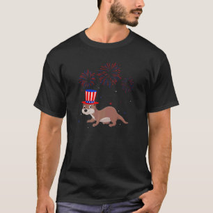 Otter Graphic Red White Blue Fireworks Decor 4th O T-Shirt