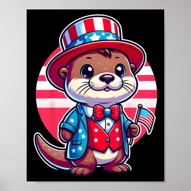 Otter Happy 4th Of July Independence Day Men Women Poster (Front)