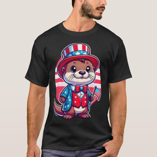 Otter Happy 4th Of July Independence Day Men Women T-Shirt (Front)