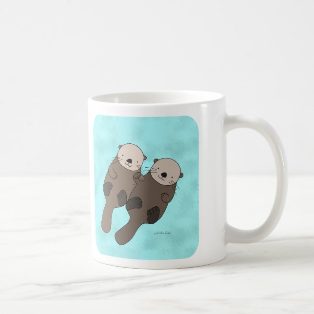 Otter Holding Hands Mug Cute Otter Couple Mug (Right)