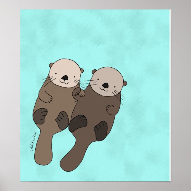 Otter Holding Hands Print Cute Otter Nautical Art (Front)