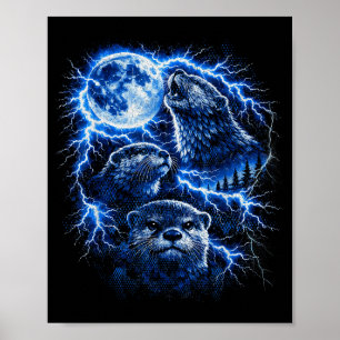 Otter howling at moon vintage 90s retro bootleg poster