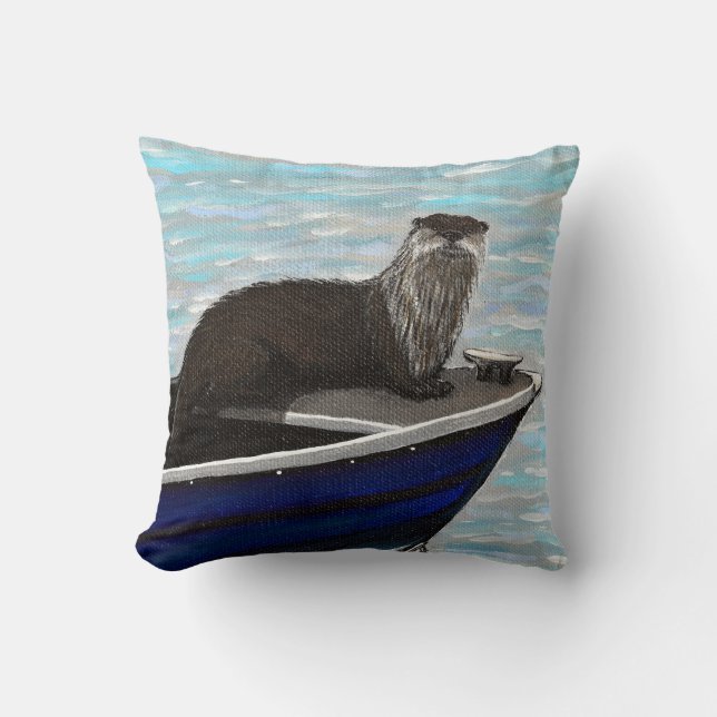 Otter in a Boat Painting Cushion (Front)