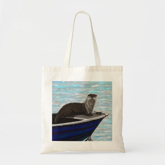 Otter in a Boat Painting Tote Bag (Front)