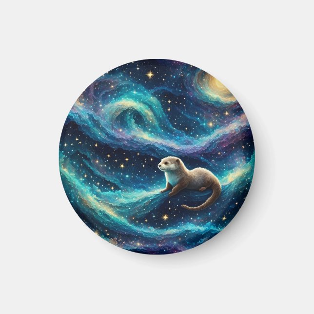Otter in a Starry Night Ocean Magnet (Front)