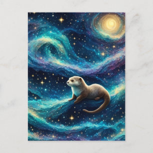 Otter in a Starry Night Ocean Postcard