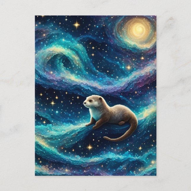 Otter in a Starry Night Ocean Postcard (Front)