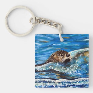 Otter in the Sea Painting Key Ring