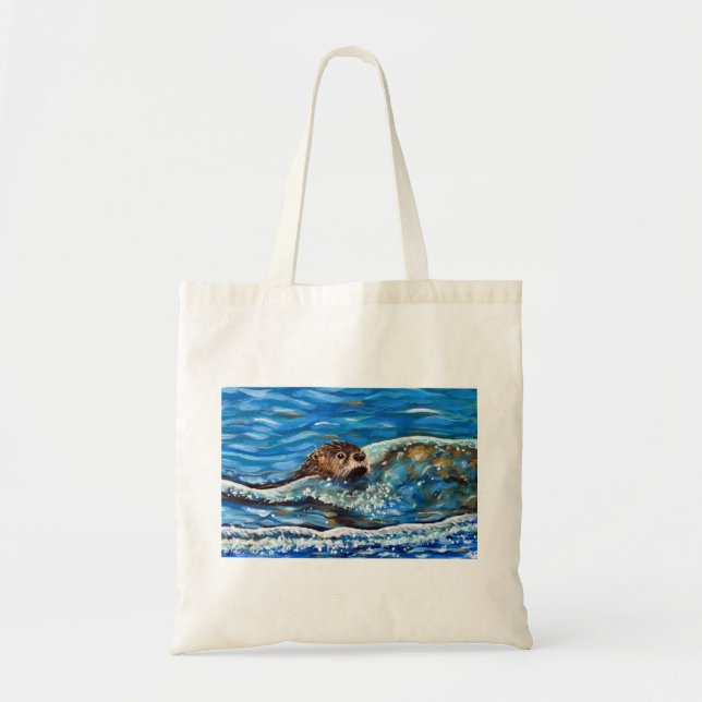 Otter in the Sea Painting Tote Bag (Front)