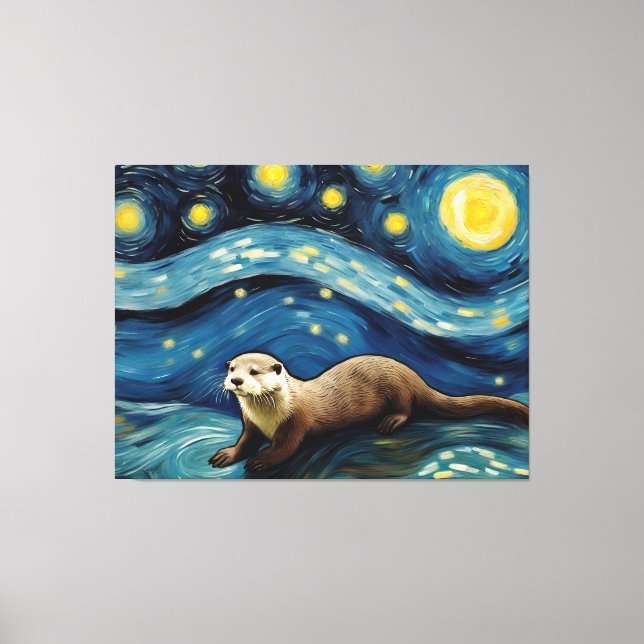 Otter in the Starry Night Sea Canvas Print (Front)
