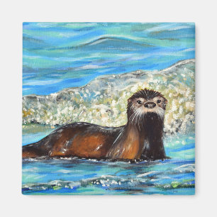 Otter in the Waves 2 Painting Magnet