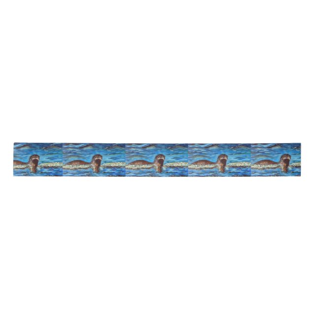 Otter in the Waves Keychain Satin Ribbon (Front)