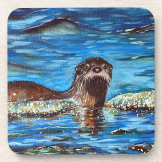 Otter in the Waves Painting  Coaster