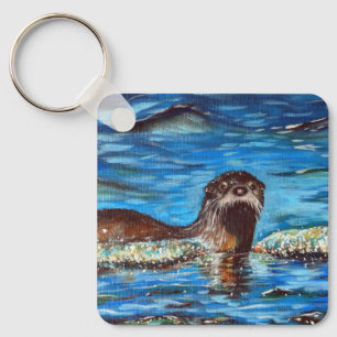 Otter in the Waves Painting Keychain