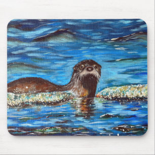 Otter in the Waves Painting Mouse Mat