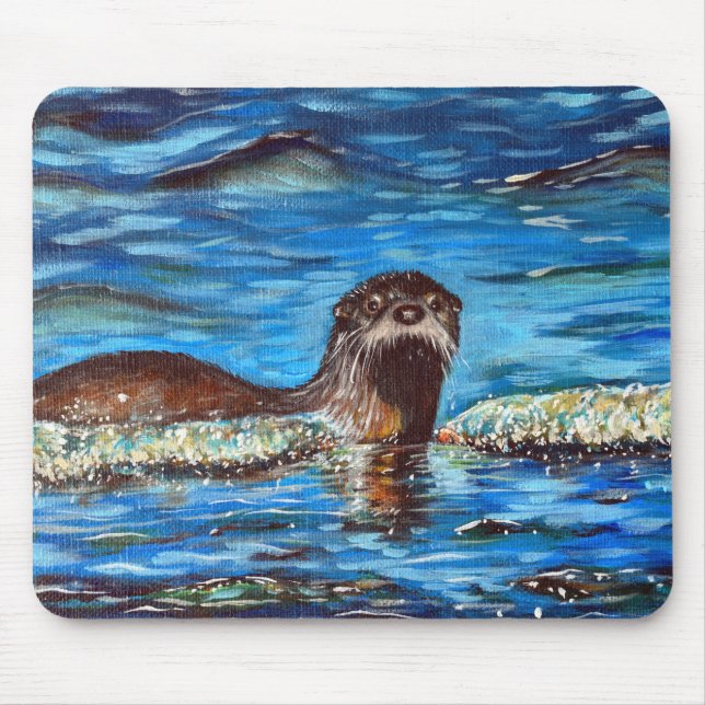 Otter in the Waves Painting Mouse Mat (Front)