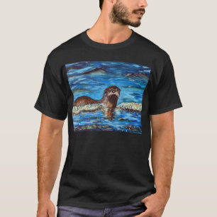 Otter in the Waves Painting  T-Shirt