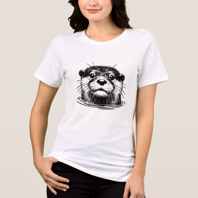 Otter In Water Line Art Tri-Blend Shirt (Front)