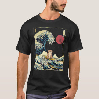 Otter Japanese Kanagawa Wave Funny Surf Animal  T-Shirt