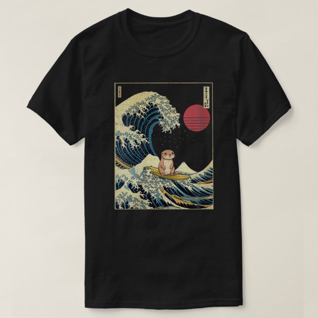 Otter Japanese Kanagawa Wave Funny Surf Animal VNe T-Shirt (Design Front)