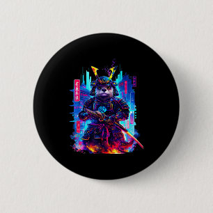 Otter Katana Cyberpunk Neon Samurai Japanese Art  6 Cm Round Badge