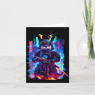 Otter Katana Cyberpunk Neon Samurai Japanese Art Card