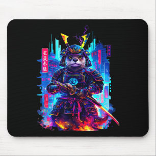Otter Katana Cyberpunk Neon Samurai Japanese Art  Mouse Mat