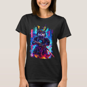 Otter Katana Cyberpunk Neon Samurai Japanese Art  T-Shirt